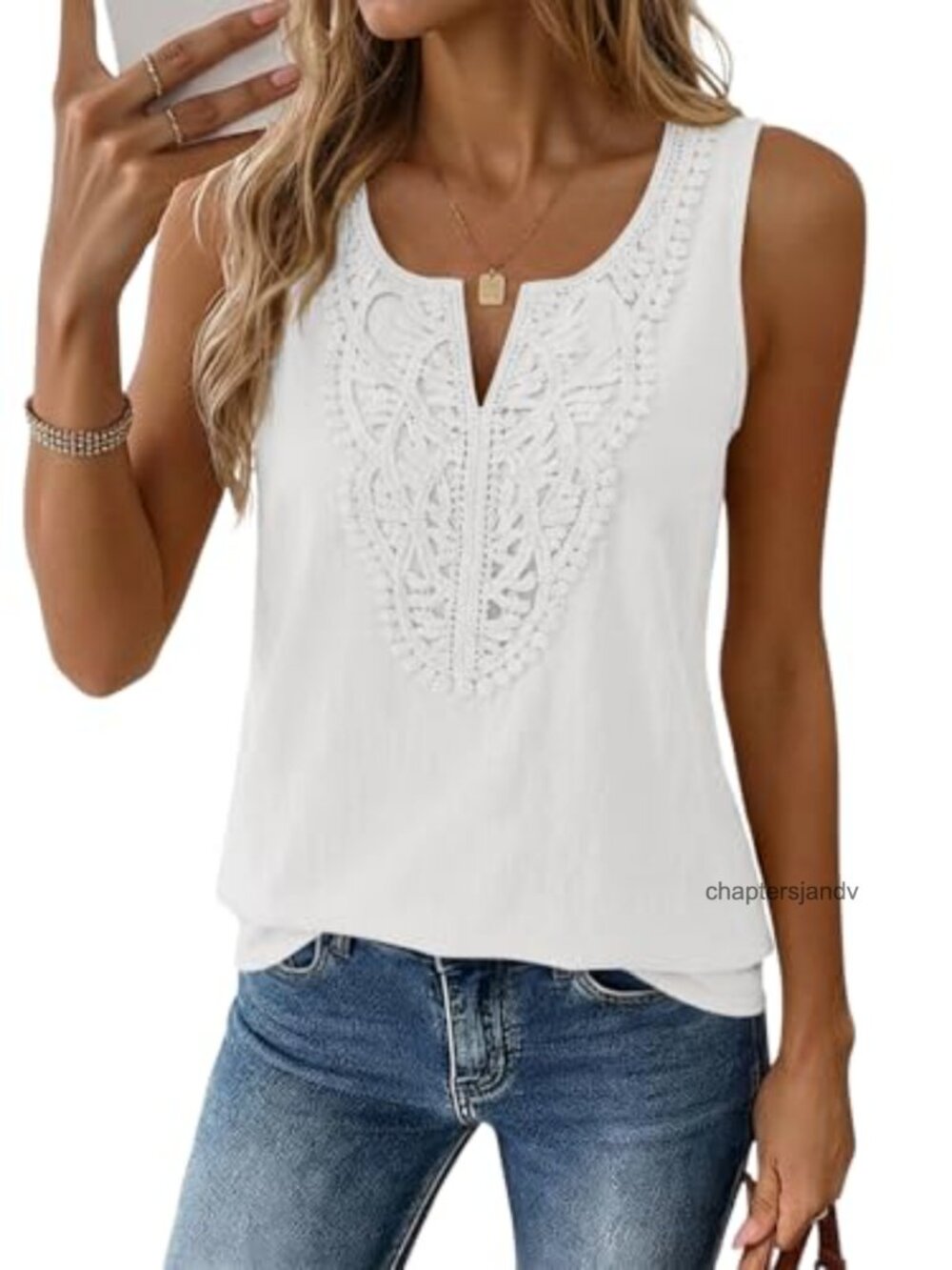 Womens Cotton Tank Top Sleeveless V Neck Lace Boho Blouse Loose Fit Summer